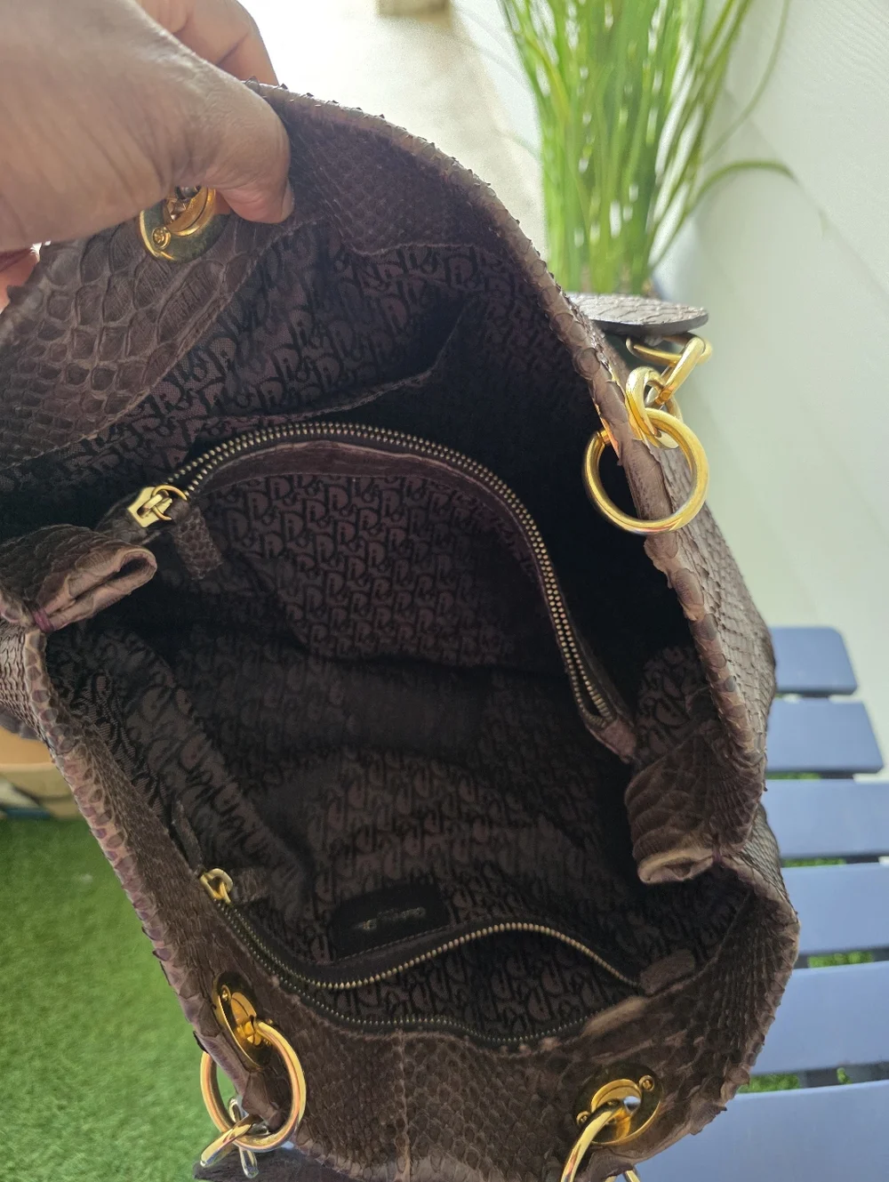 VTG Authentic Christian Dior Paris Exotic leather python Handbag Certified 12x15 - Picture 12 of 16